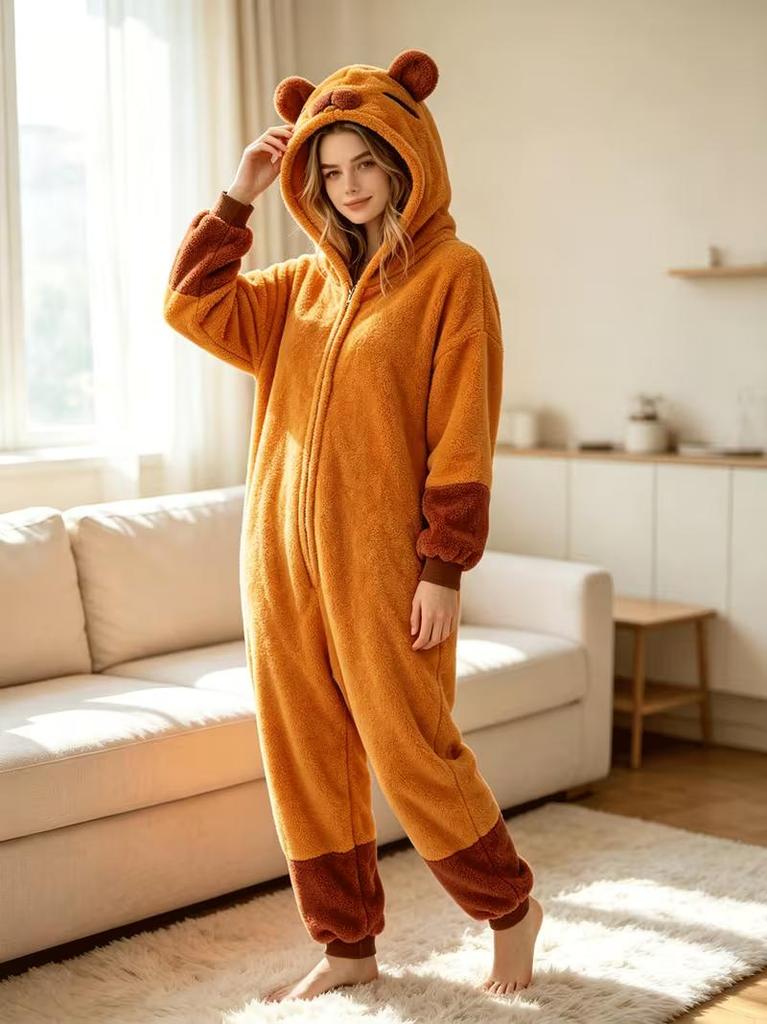 Unisex Einteiler Capybara Kigurumi Erwachsene Fleece Anime Schlafanzug Hausanzug Weihnachten Halloween Cosplay Kostüm Overall