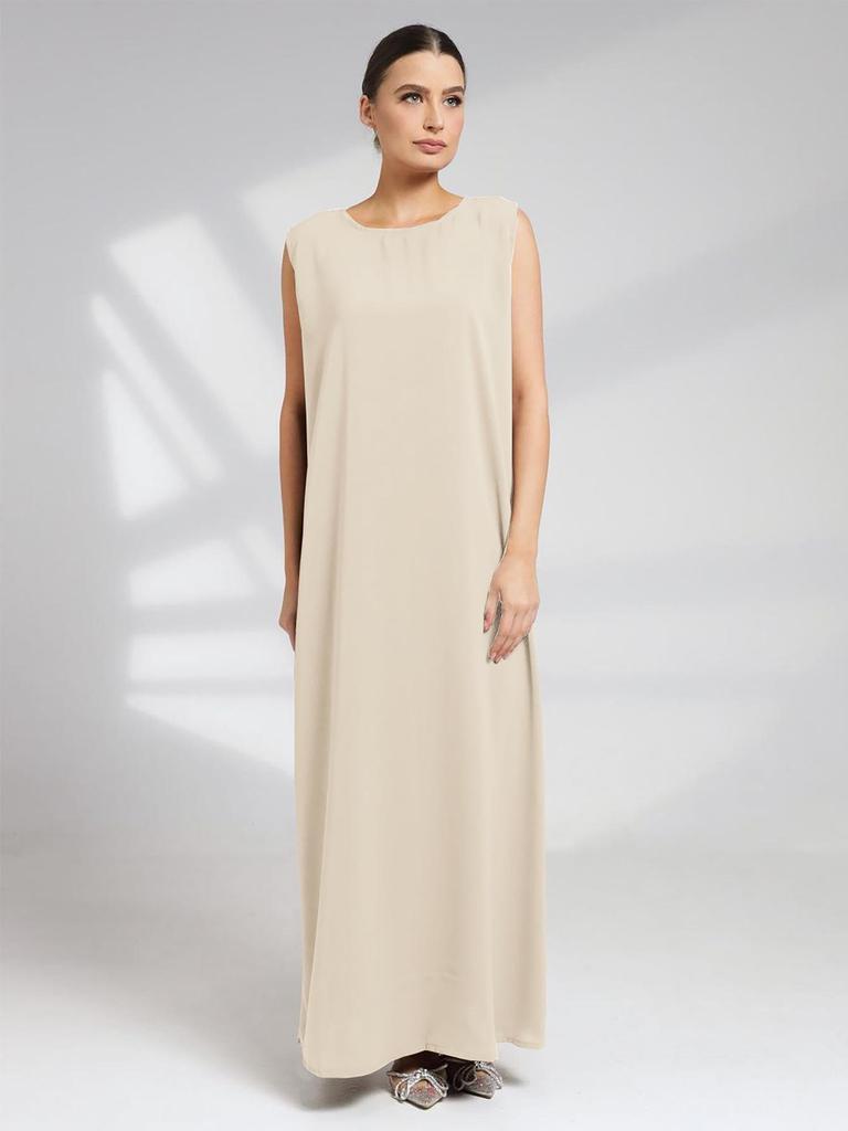 M269# Muslim Women's Sleeveless Abaya Base Layer Vest Dress - Loose, Casual, Long