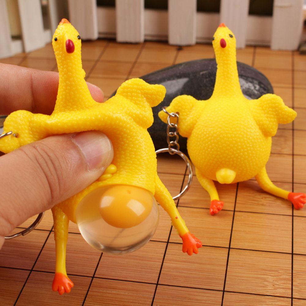 Yellow Hand Novelty Hens Pranks Spoof Halloween Gift Funny Chickens Lay Eggs Keychain Vent Toys