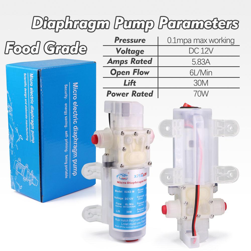 70W Food Grade Diaphragm Water Pump Kit 110-240V Power Supply Hygienic Silicone Hose Self-priming Pump w/ Switch for