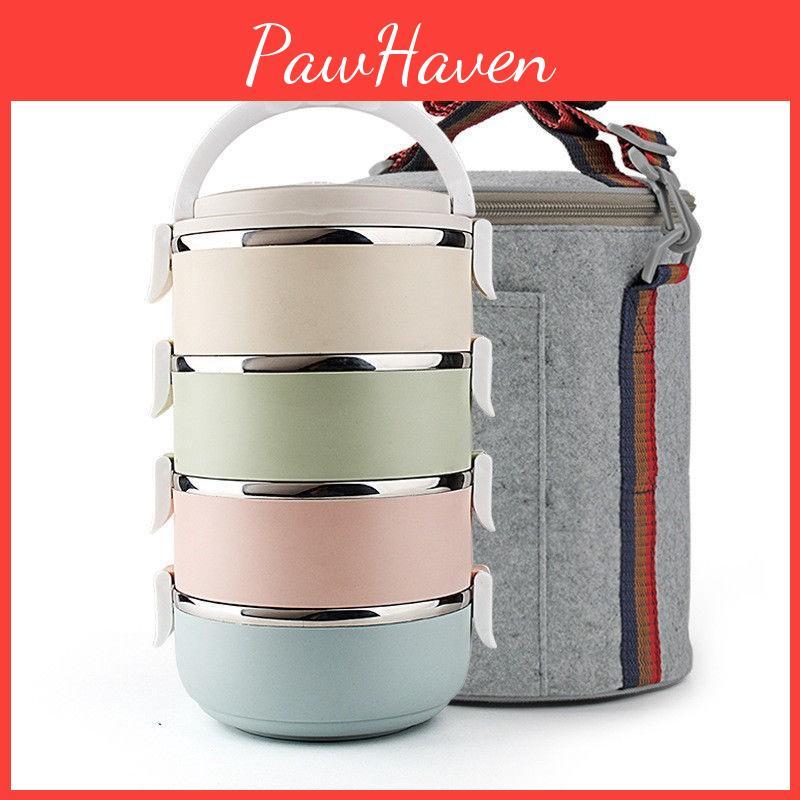 Elegantní 3patrový nerezový termicky izolovaný piknikový obědový box pro celodenní čerstvost