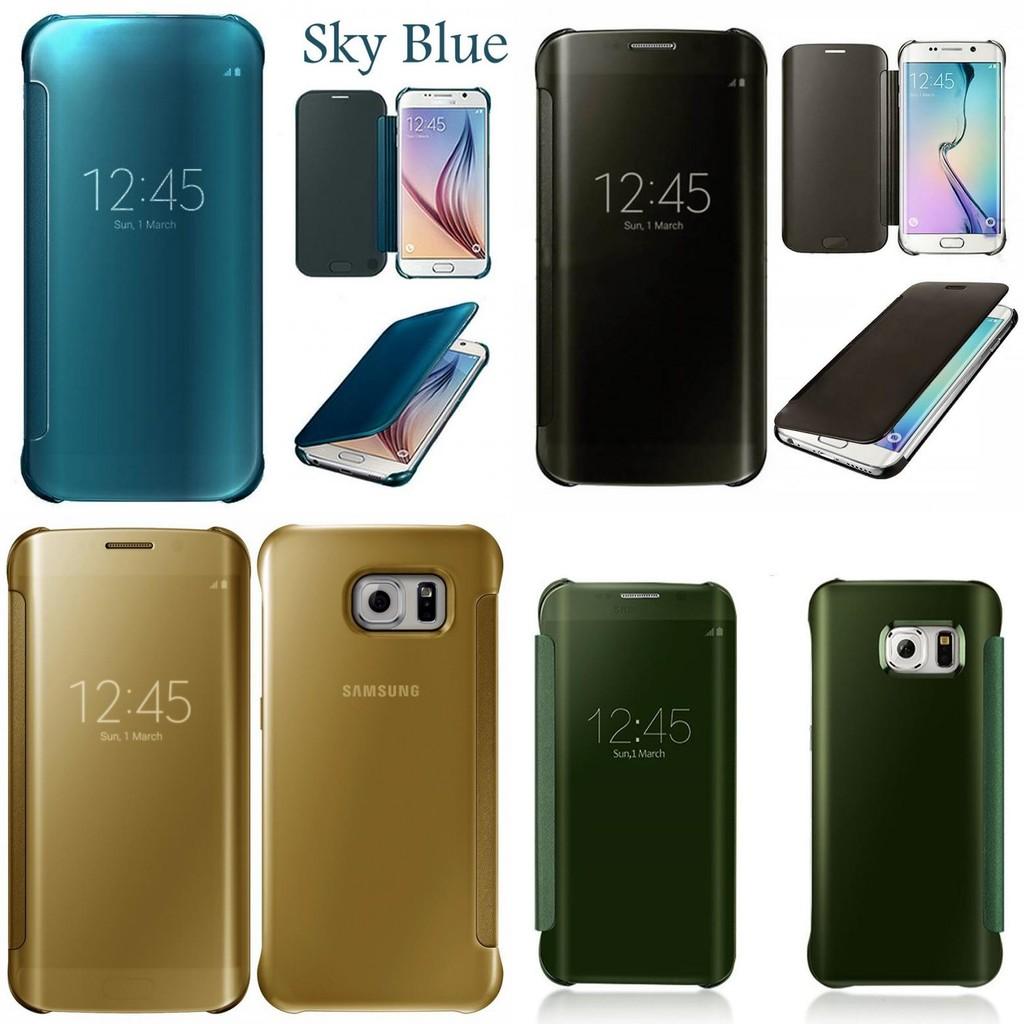 For Samsung Galaxy S6 S7 Plus Clear View Mirror Leather Flip Stand Case Cover