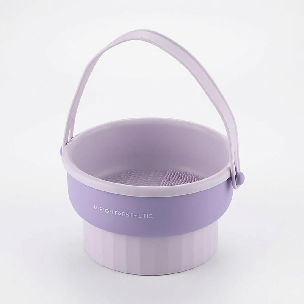 Makeup Brush Cleaning Bucket Portable with Built-in Silicone Scrubber Multi-Textured Surface TPR+PP Material for Beauty