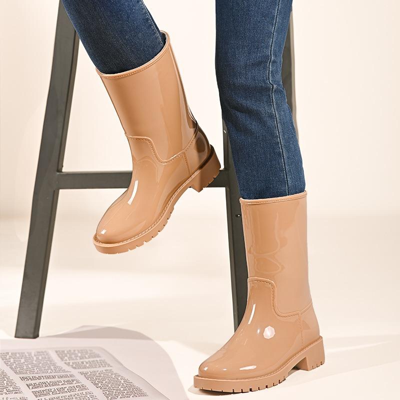 

High-end rain shoes women s outer wear rain boots medium tube water shoes waterproof and non-slip rubber shoes thickened overshoes adult 40 [Inner length 26.3cm] абрикосовый