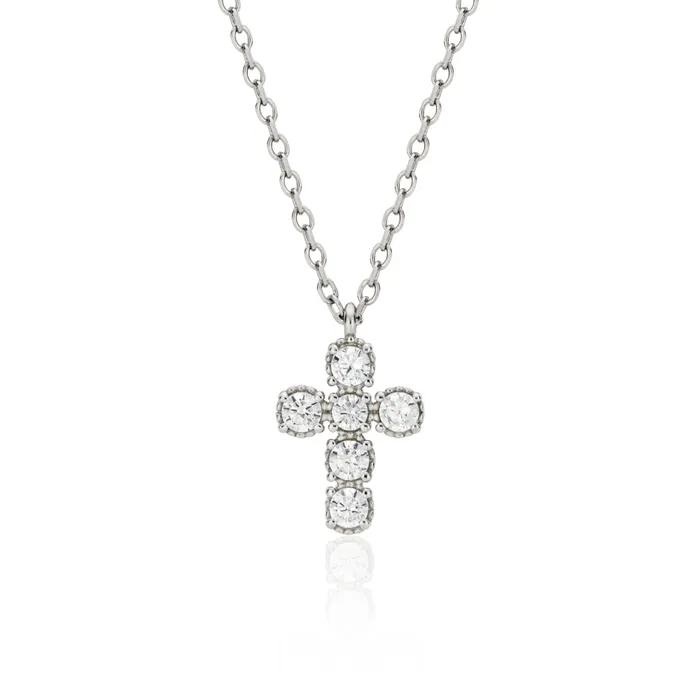 [925 silver] Bigrain Silver White Cross Necklace (White) BH7N63707W9500