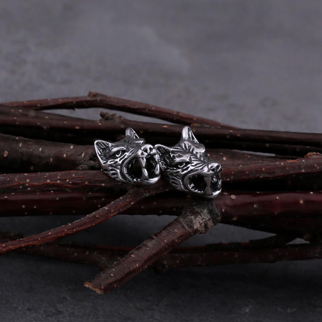 Vintage Vikings Animal Wolf Stud Earrings For Men Stainless Steel Nordic Odin Amulet Accessories Fashion Hip Hop Biker Jewelry