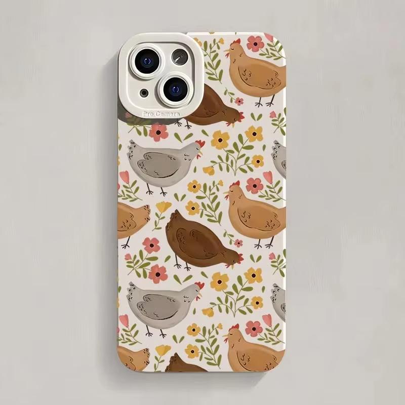 Cute Chicken Flower Pattern Phone Case For iPhone 17 Air 16 E 15 14 13 12 11 Pro Max Plus Mini SE 2020 2022 Soft Silicone Cover