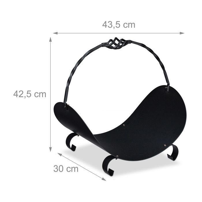 Relaxdays Panier bois de cheminée, métallique, pour bûches avec anse, HlP: 42,5 x 43,5 x 30 cm; intérieur, panier bûches