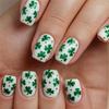 Elegant Press On Nail White Base Short Square Style Featuring Shining Stars And Shamrock Accents