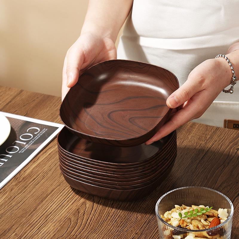 Retro Faux Wood Grain Multi-Compartment Snack Dish for Melon Seeds and Dried Fruits