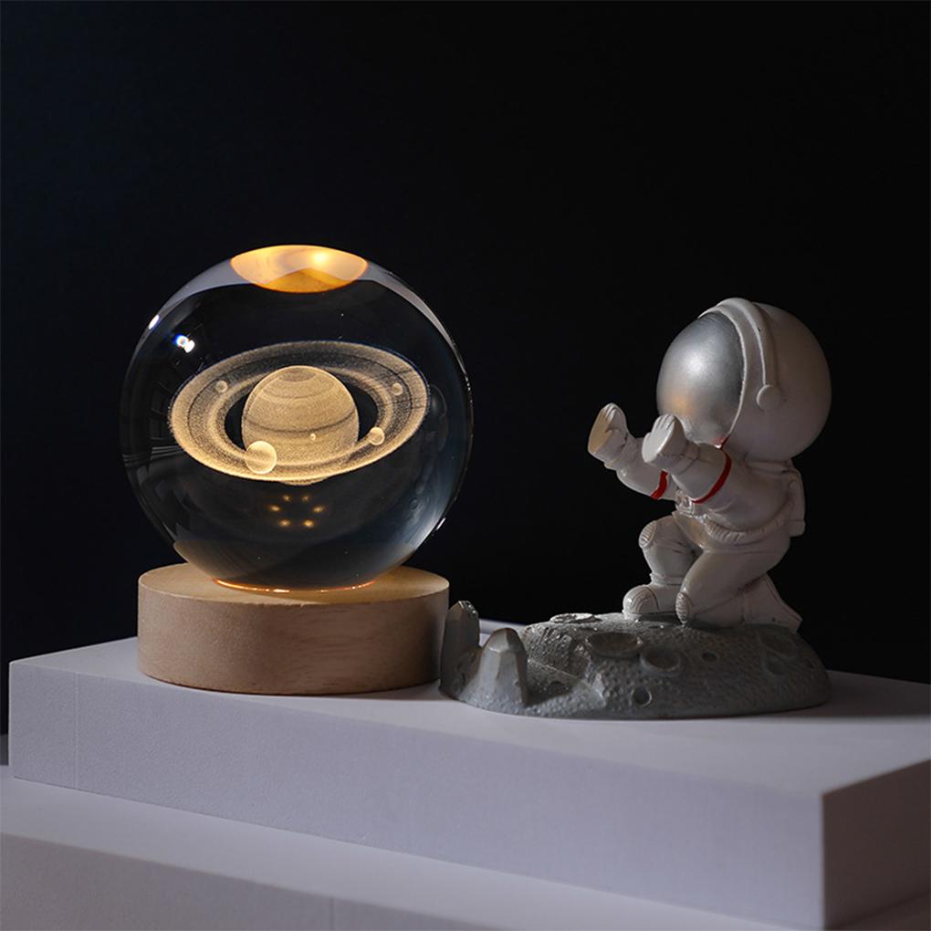 Astronomy-inspired LED Ball Night Light For Romantic Night Base Lamp Wood Night Lights Warm