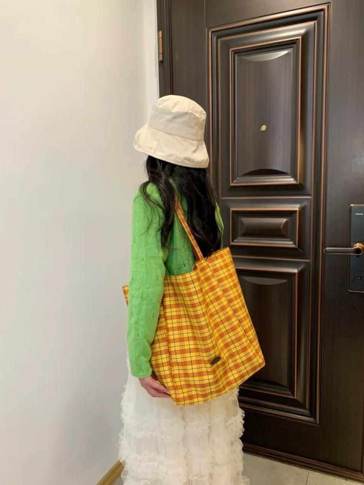 

Большая сумка-письмо Двусторонняя клетчатая сумка для мужчин и женщин Сумка-тоут на одно плечо жёлтый