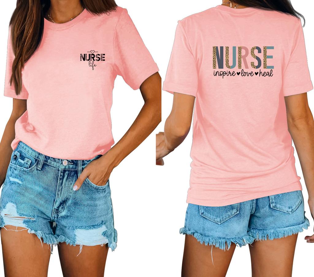 Casual fashion front and rear printing loose round neck short sleeves