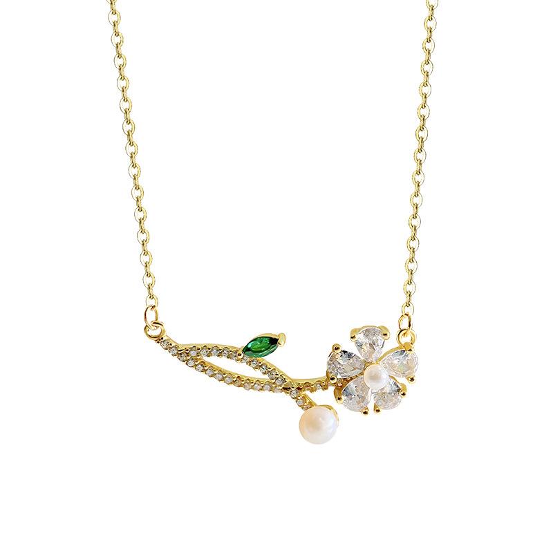 Versatile Flower Pearl Necklace Designed By Female Minority, Sweet Collar Chain Necklace Ornament