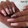 24Pcs/Box Long Coffin False Nails Wearable Fake Nails with Glitter Rhinestones Ballet Press On Nails Full Cover Nail Tips