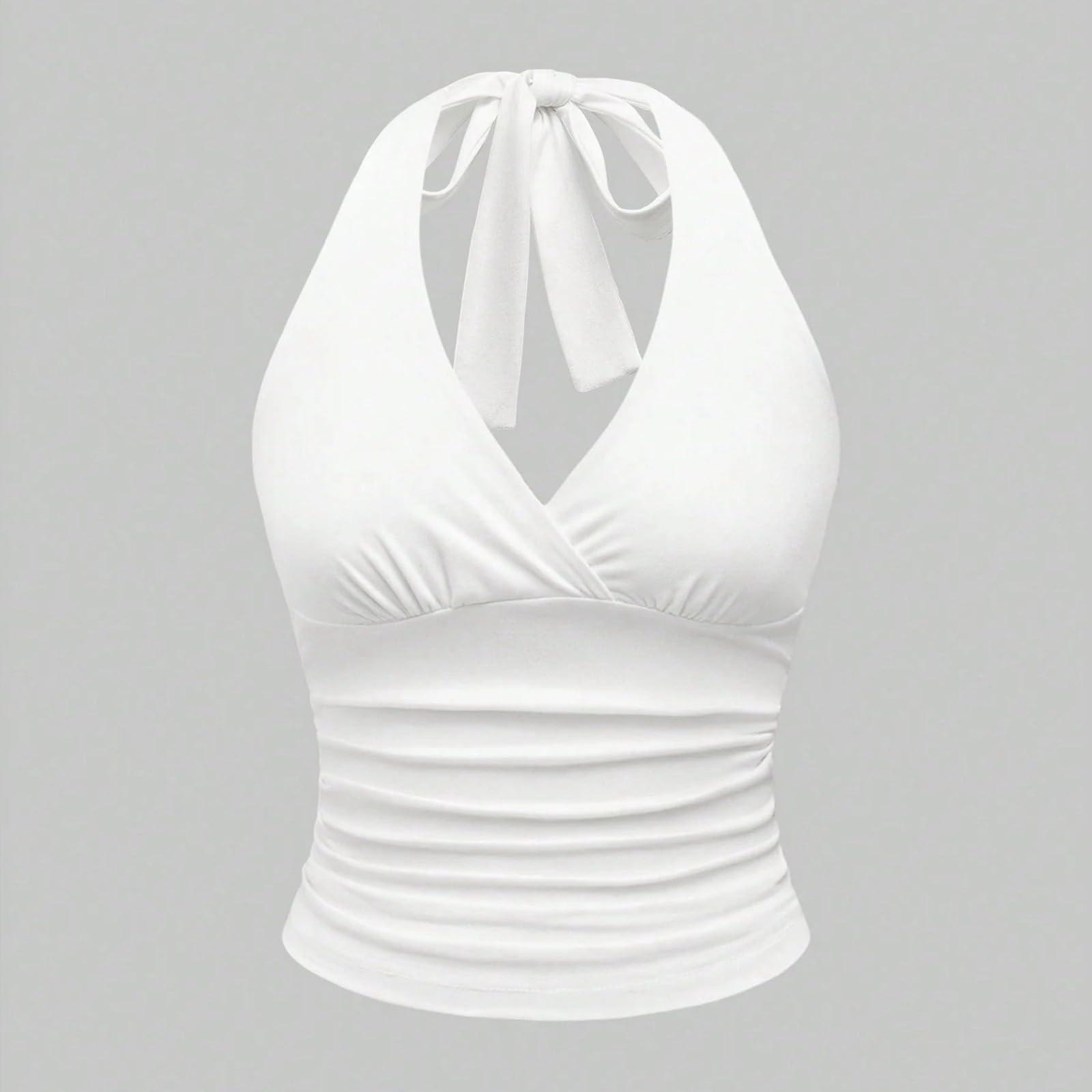 

Женский ретро топ-жилет без спины с V-образным вырезом и вырезом под шею, однотонный, без рукавов M