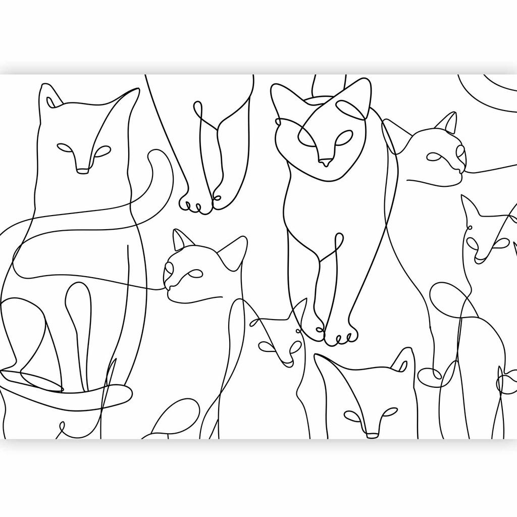 Wallpaper - Cat Lineart - Minimalist Sketches of Black Cats On A White Background