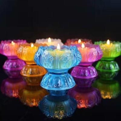 Colorful Lotus Crystal Glass Ghee Lamp Holder for Buddha Offering