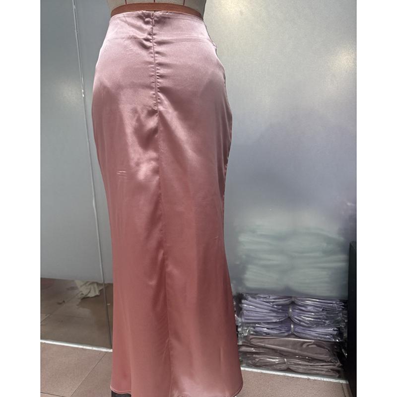 Fashion Summer New Slim Fit Satin Casual Long Skirts Women Elegant Solid High Waist Loose Skirt Woman Slim Fit Fishtail Skirt Female Clothing 26560