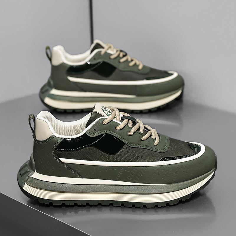 Men's shoes spring and autumn tide brand versatile student casual leather surface sports running thick sole heightening dad tide shoes non-slip