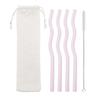 6Pcs Reusable Glass Straws Wavy Pink Clear Drinking Straw High Borosilicate Glass Straw Glass Tube Party Favors Bar Drinkware