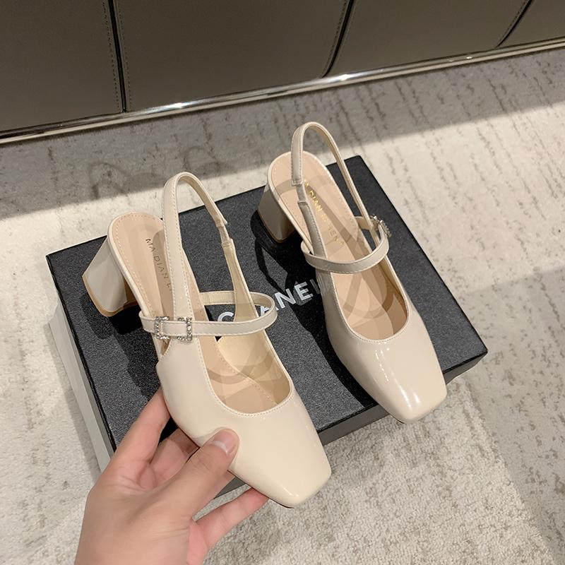 Spring Shoes for Women Mary Janes Black Patent Leather Square Toe Sexy Party Square Heel Ladies Shoes Zapatos Para Mujeres