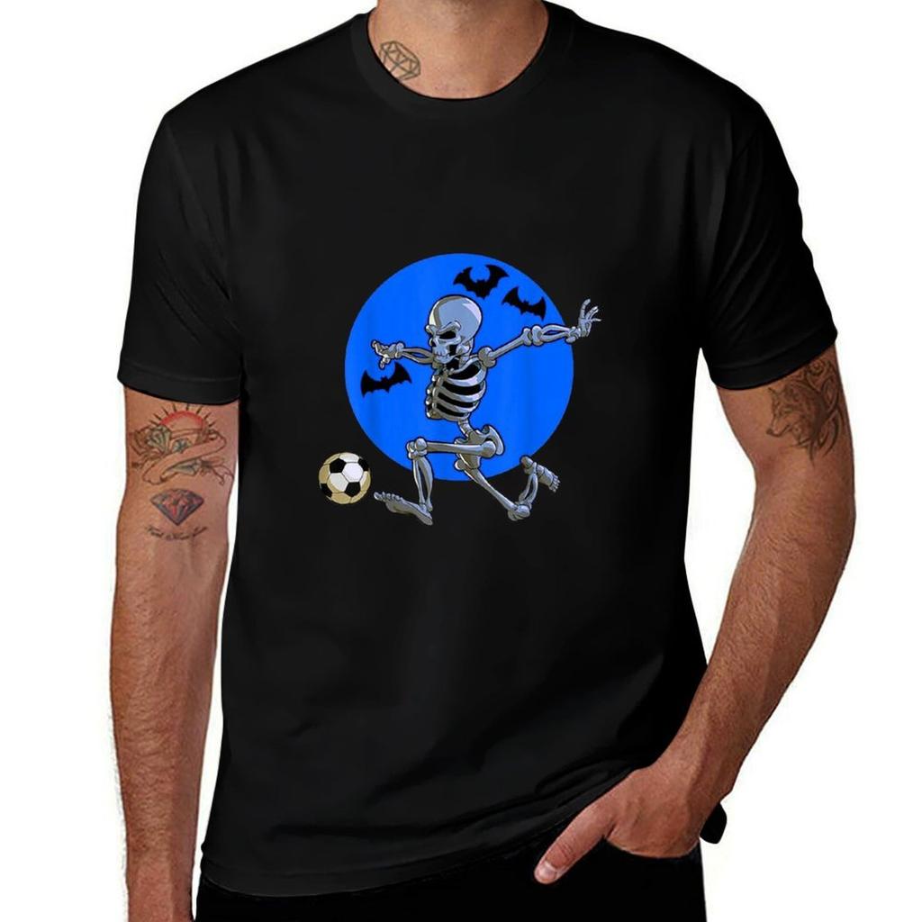 Soccer Skeleton Halloween Unisex Boys Soccer Player Halloween Tshirt Simple Casual Short Sleeve Cotton Tshirt