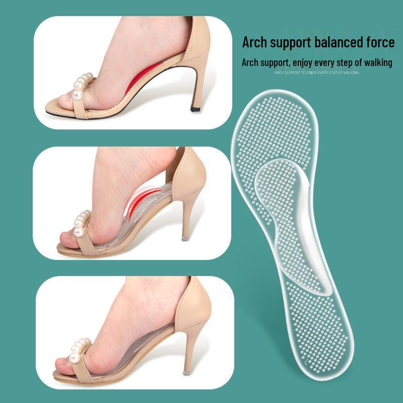 Long Gel Invisible High Heel Half-Size Insoles for Women, Flat Feet Sandal Insoles for Arch Support and Massage, Seven-Point Design