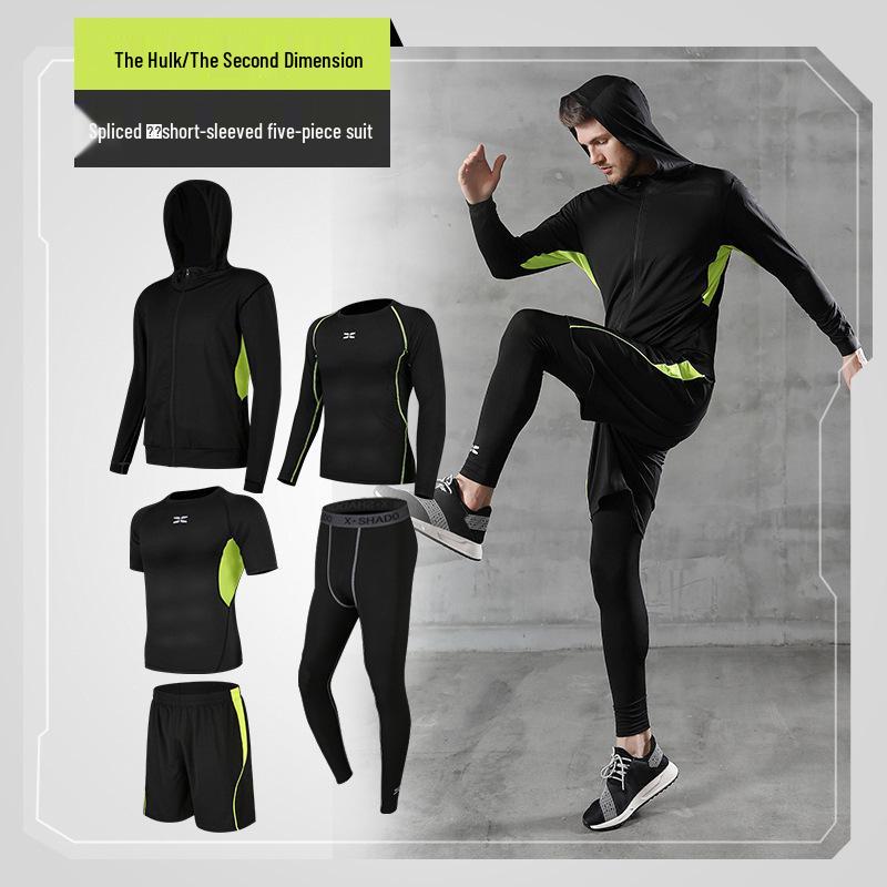 

Men s Quick-Dry Five-Piece Fitness Set: Casual Sport Outfit with Running Training Tights S