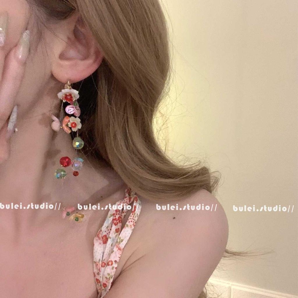 Resin Flower Tassel Earrings Sweet Versatile Stud Earrings Niche Fashion Personality Earrings Women