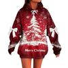 Ladies' Christmas Printed Bow Long Sleeved Loose Fitting Headband With Rope Hooded Sweatshirt Top