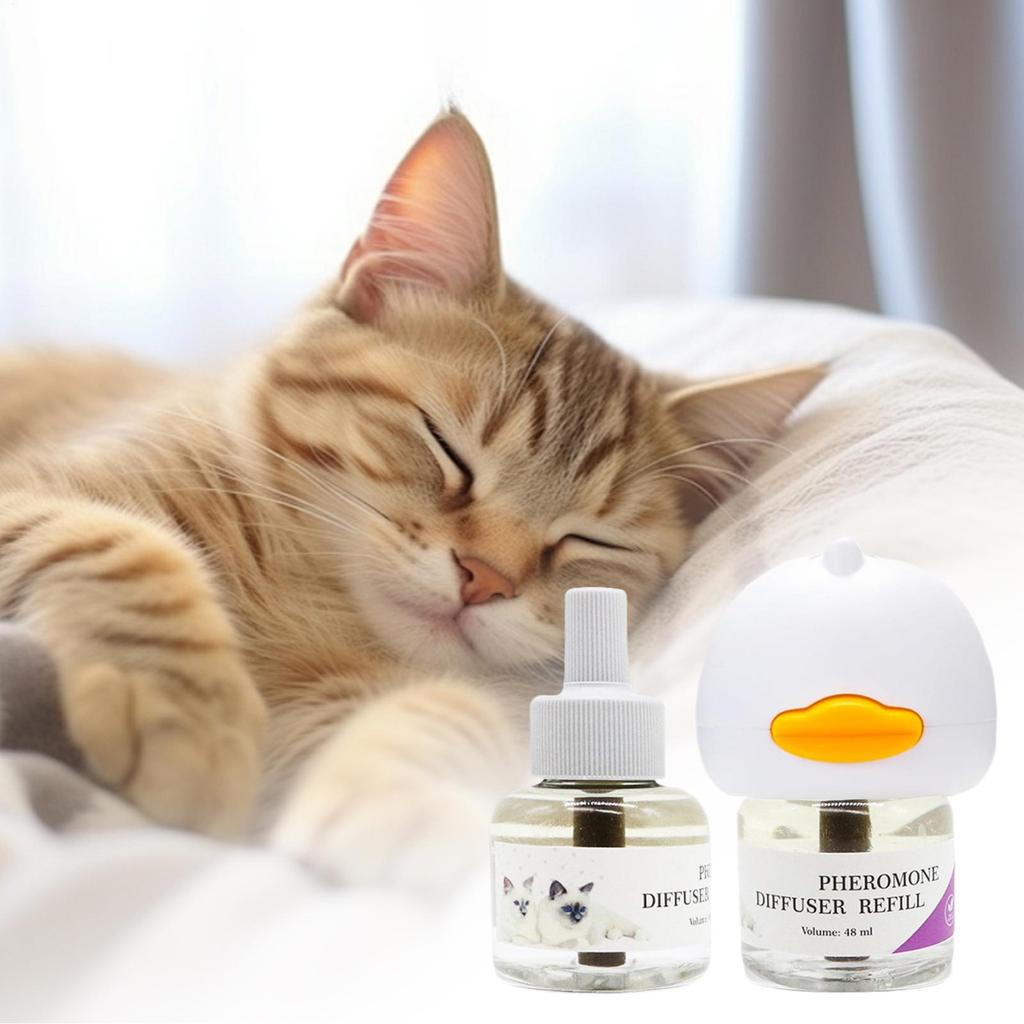 48ml 1 Diffusore 2 Liquido Rilassante Feromoni Stabilizzante dell'Umore Anti-Stress Riscaldamento Elettrico Gatto Rilassante Agente Feromonico Set