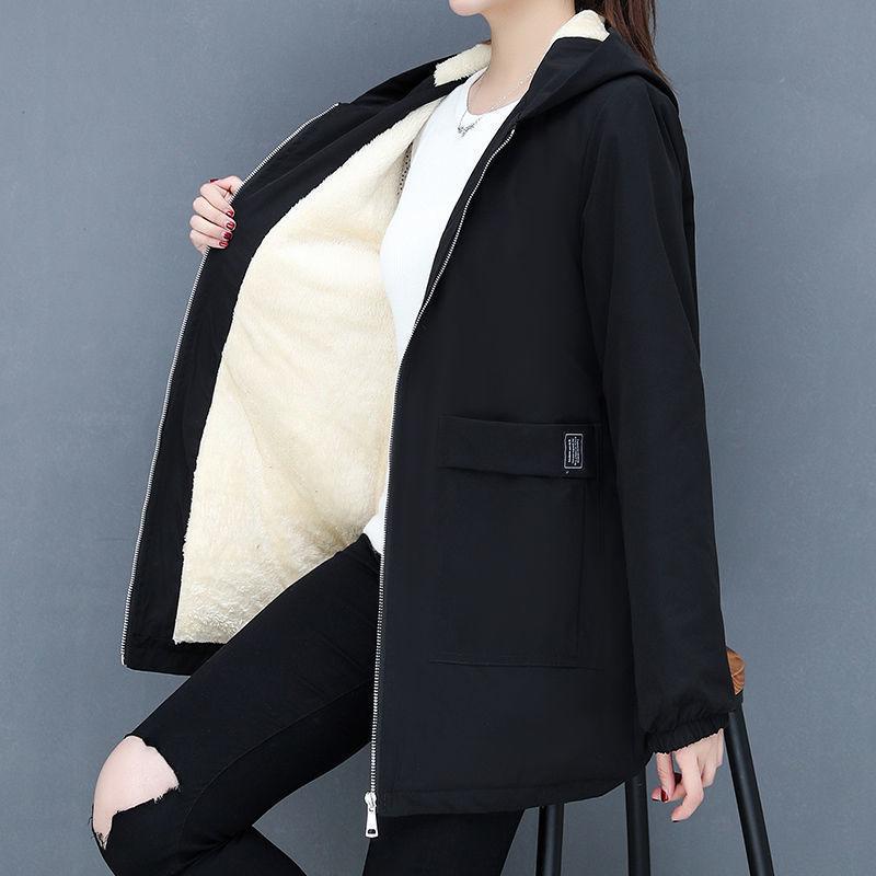 

Plus Size Casual Jacket Women s All-match Loose Mid-length Windbreaker Tide Plus Velvet Thickening XS чорний