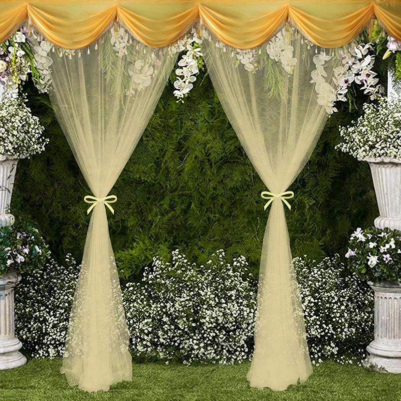 1M Detachable Curtain Ice Silk Swag for Wedding Party Stage Background Veil Home Curtain Decoration Cloth Wave Curtain Tassel