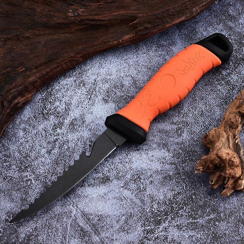 Non-slip Fish Scale Scraper Stainless Steel Fish Fillet Cutting Knife Rubber Handle Multifunctional Fishing Knife Fishing Tool Fishing Gear