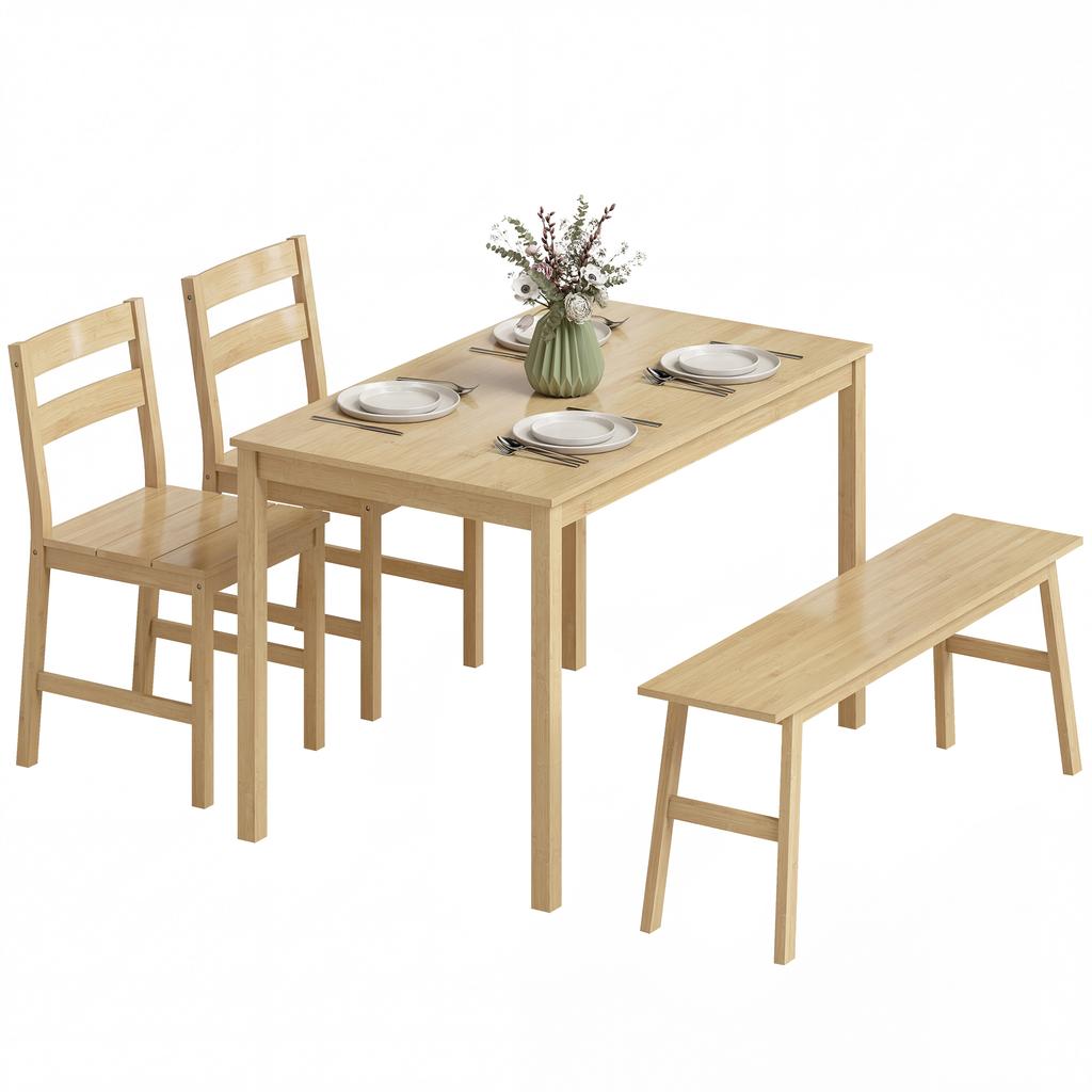 Bamboo Dining Room Set Dining Table With 2 Chairs And Bench For 4 People Natural Wood