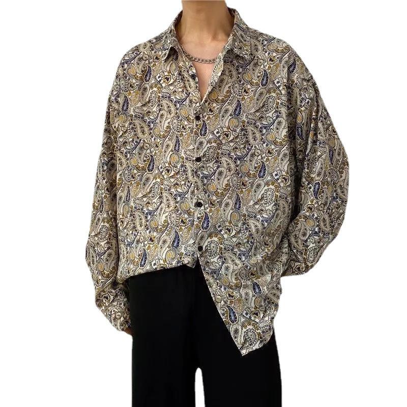Unisex Thai Vintage Floral Long-Sleeve Shirt, Loose Fit for Street Dance, Spring/Autumn