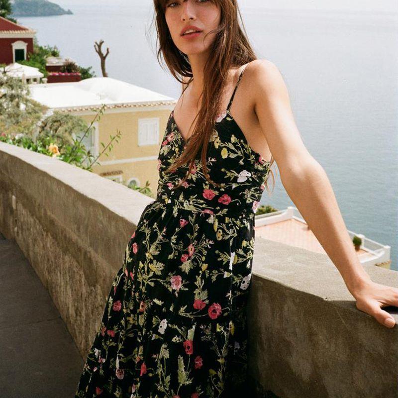 Summer New Women clothes Pleat Decoration V-neck Cotton Hollow Embroidery Print Midi Dress 8741060