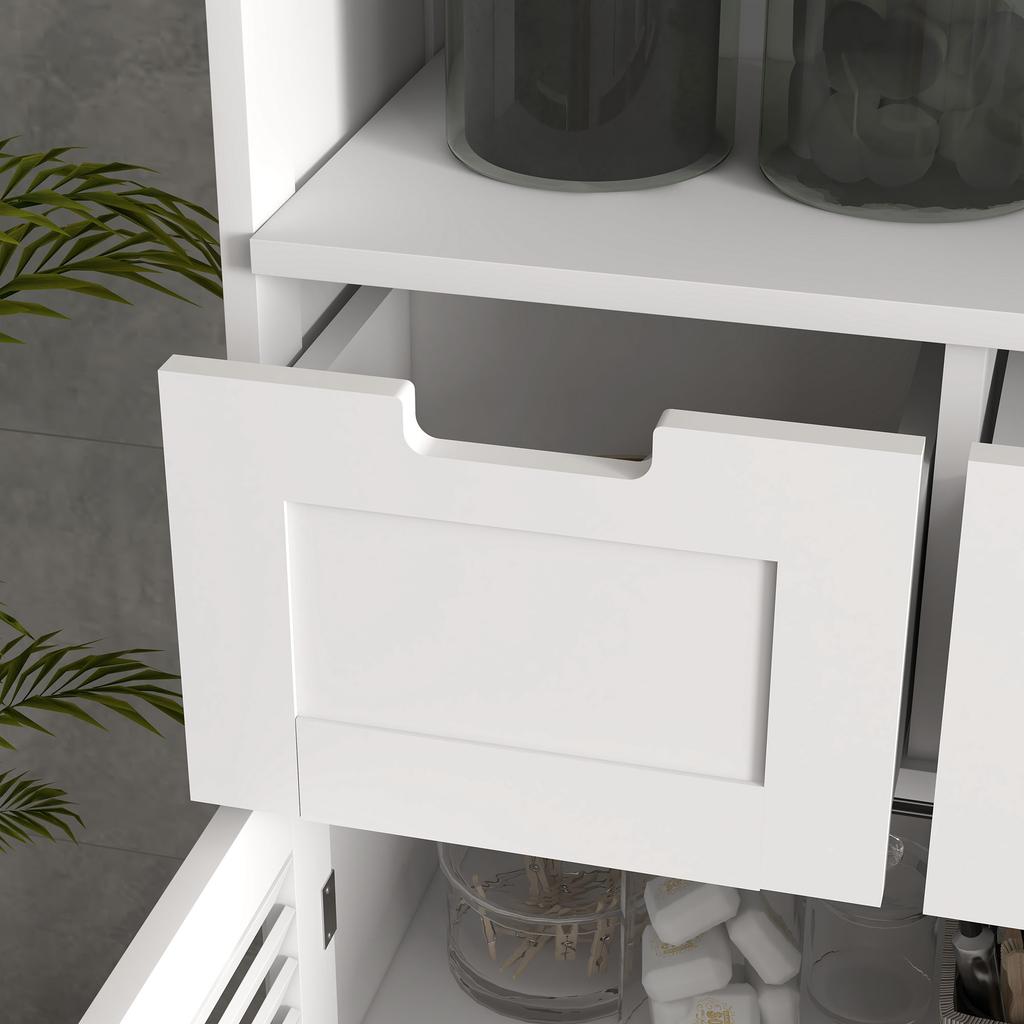 Dreiteilige Badezimmer-Aufbewahrungseinheit, mit Regal, Schubladen & Schrank - Weiß