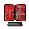 Red 18/15/12/7 Pcs Stainless Steel Black Nail Clipper Grooming Kit With Leather Travel Case Manicure Set