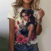 3D Printed Cartoon Style Floral Kitten Girl Pattern Women's T-shirt Summer Casual Round Neck Top Short Sleeve Loose T-shirt