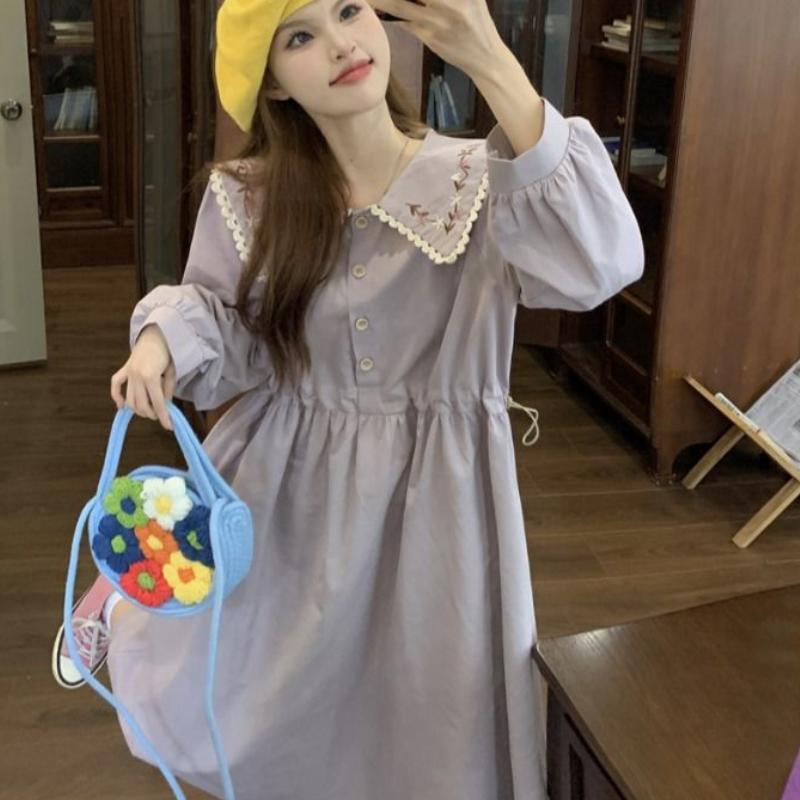Plus-Size Long Sleeve Doll Collar French Dress Women's Early Autumn Slimming Flattering Maxi Dress