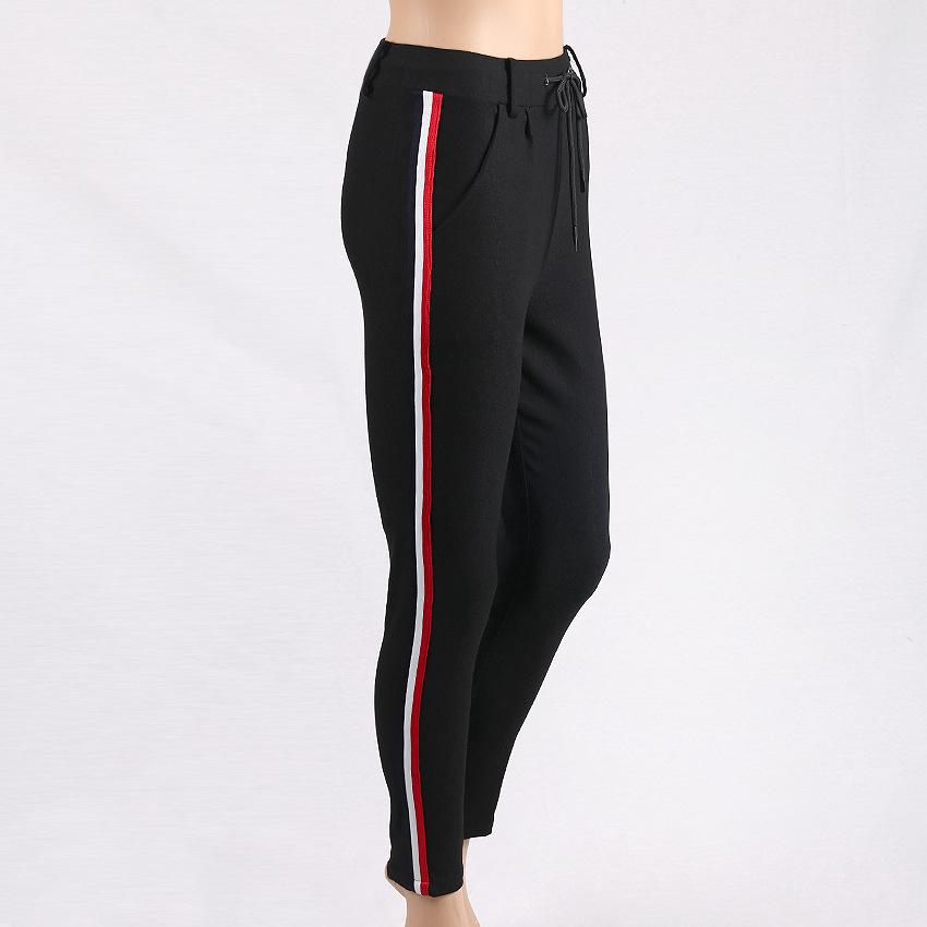 Women Side Stripe Retro Leggings Pants Ladies Vintage Elasitic Waist Ankle-Length Casual Trousers