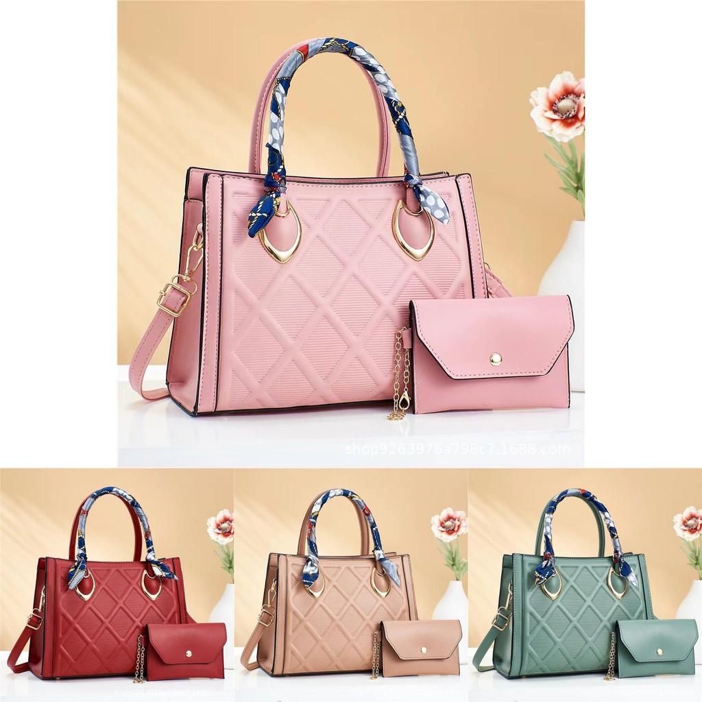 Luxurious Two Piece Set Stylish Handbag And Crossbody Bag For Women In Burgundy Khaki Green Black Pink And Yellow