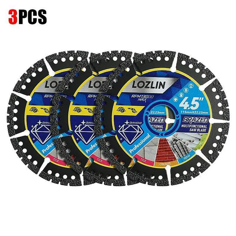 3PCS 4.5Inch Multi Material Cutting Blades for Dry Cut Metal Tile Stone Plastic Angle Grinder Saw Alloy Cast Iron Marble Tool