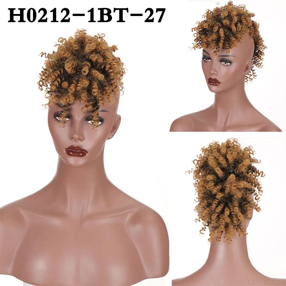 XINRAN Synthetic Wig For Black Women Mohawk Kinky Curly Hair Bun Afro High Puff Short Ponytail With Bangs