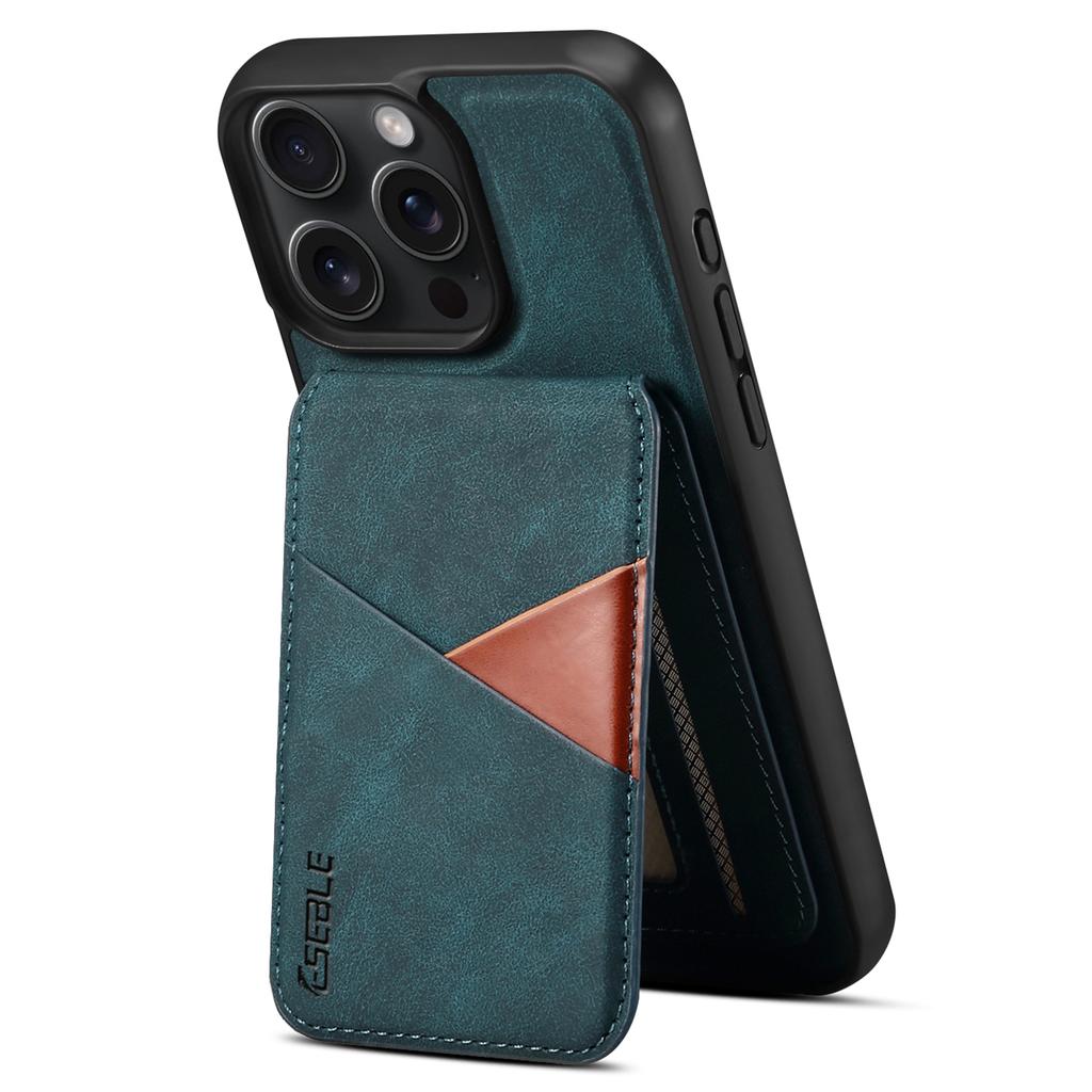 ESEBLE E2 For iPhone 15 Pro Magnetic Case RFID Blocking Retro Leather Back Cover with Detachable Card Holder