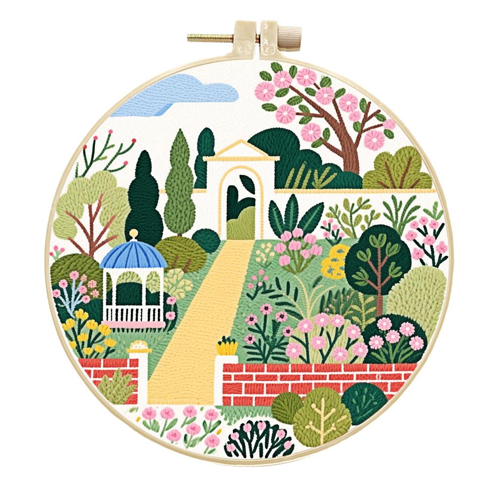 1 Se tGarden-themed Vintage DIY Embroidery Material Kit, Including Beginner-friendly Tools and Stitch Tutorials. Embroidery Fabric Material Kit