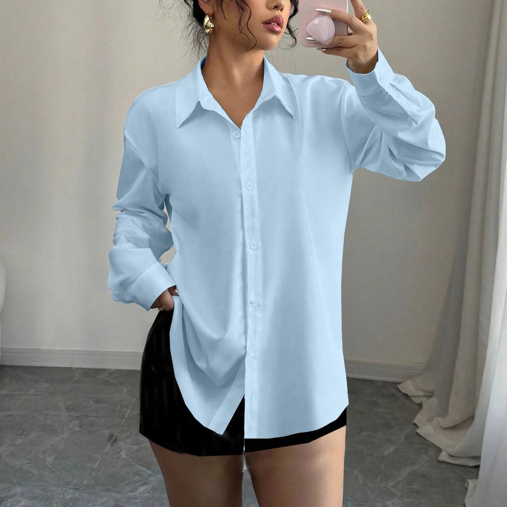 Women's Long Sleeve Button Down Shirt Casual Elegant Color Top