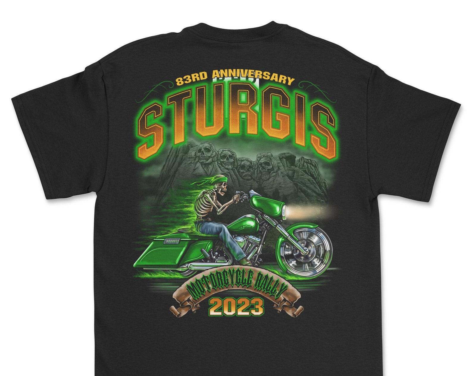 2023 Sturgis Motorcycle Rally Green Skeleton T shirt - 83rd Anniversary S